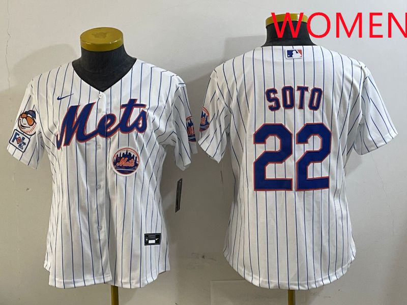 Women New York Mets #22 Soto White Stirpe Game 2025 Nike MLB Jersey style 8
